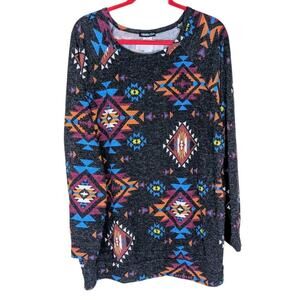 Women’s Heimish USA Aztec Print Lightweight Tunic Sweater 2XL Soft